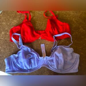 bundle Savage X Fenty Flocked Logo Unlined Demi Bra PURPLE LAVENDER And Red